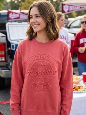 Gameday Social - Indiana Hoosiers Embossed Crewneck Sweatshirt - Dusty Red